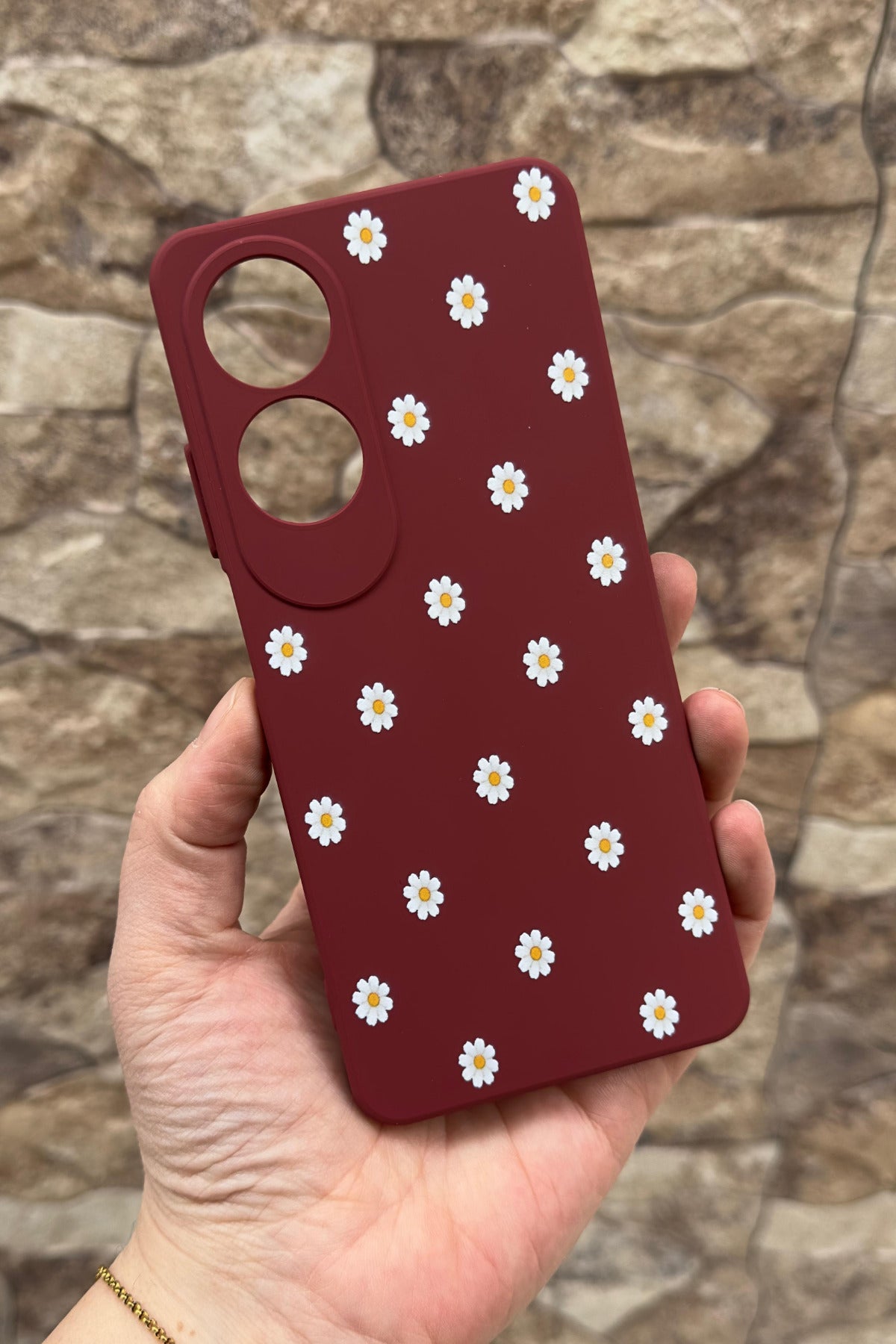 Oppo A60 Uyumlu Beyaz Papatya Desenli Silikon Darbe Emici Klasik Korumalı Rubber Kılıf