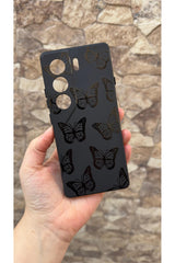 Tecno Camon 40 Pro Uyumlu Siyah Kelebek Desenli Silikon Darbe Emici Klasik Korumalı Rubber Kılıf