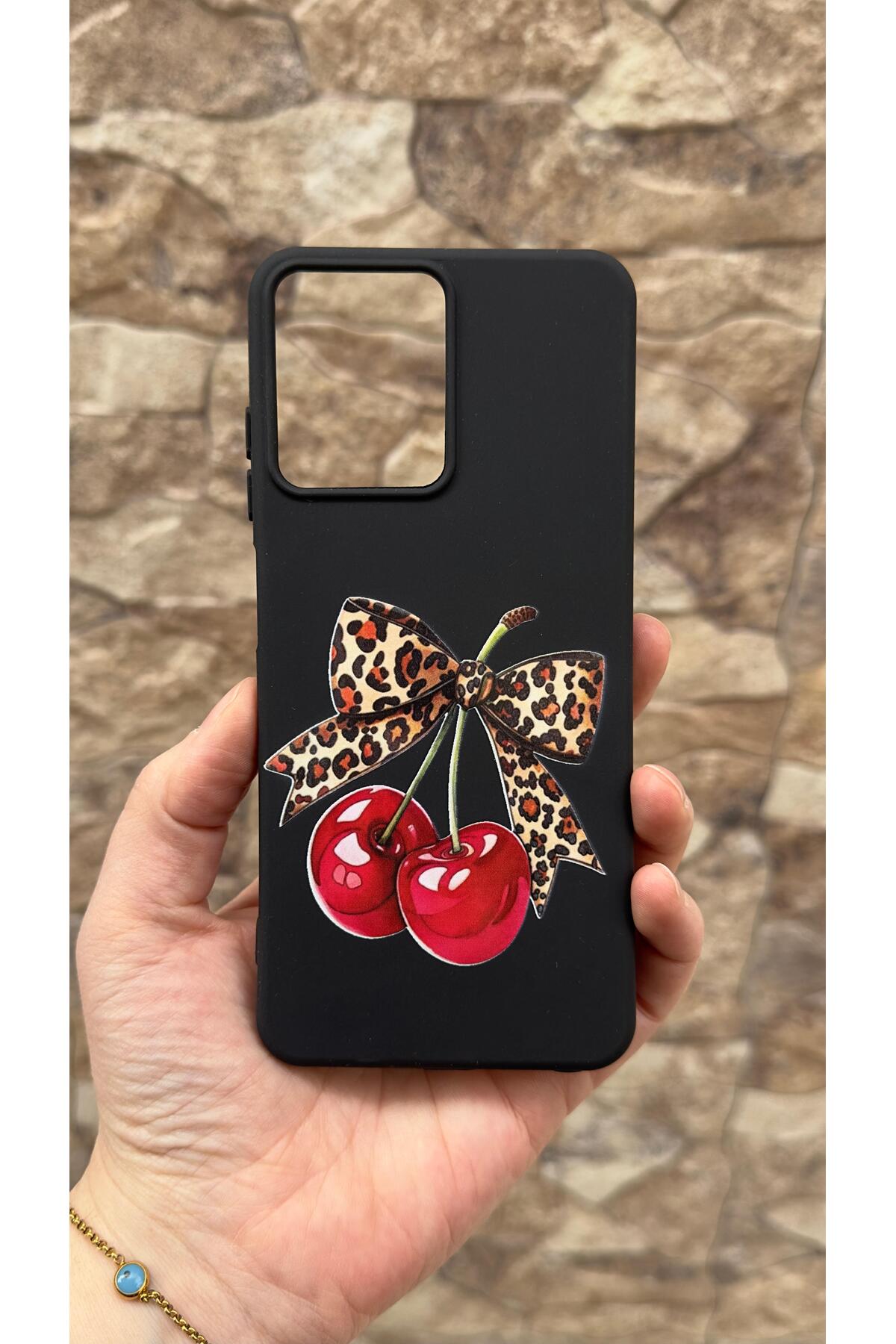 Casper Via M40 Uyumlu Kiraz Fiyonk Leopar Desenli Silikon Darbe Emici Klasik Korumalı Rubber Kılıf