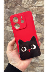 Redmi Note 14 Uyumlu Sevimli Siyah Kedi Desenli Silikon Darbe Emici Klasik Korumalı Rubber Kılıf