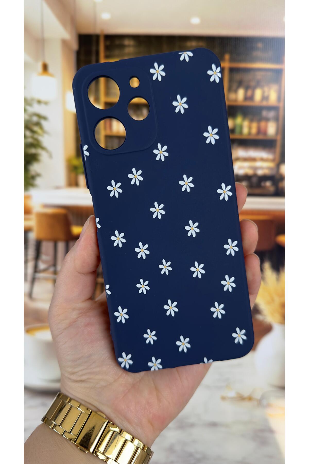 Redmi 12 Uyumlu Mini Papatya Desenli Silikon Darbe Emici Klasik Korumalı Rubber Kılıf