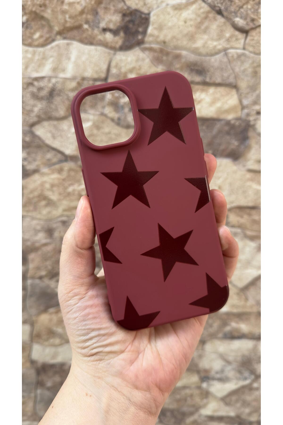 İphone 11 Uyumlu Bordo Star Silikon Darbe Emici Klasik Korumalı Rubber Kılıf