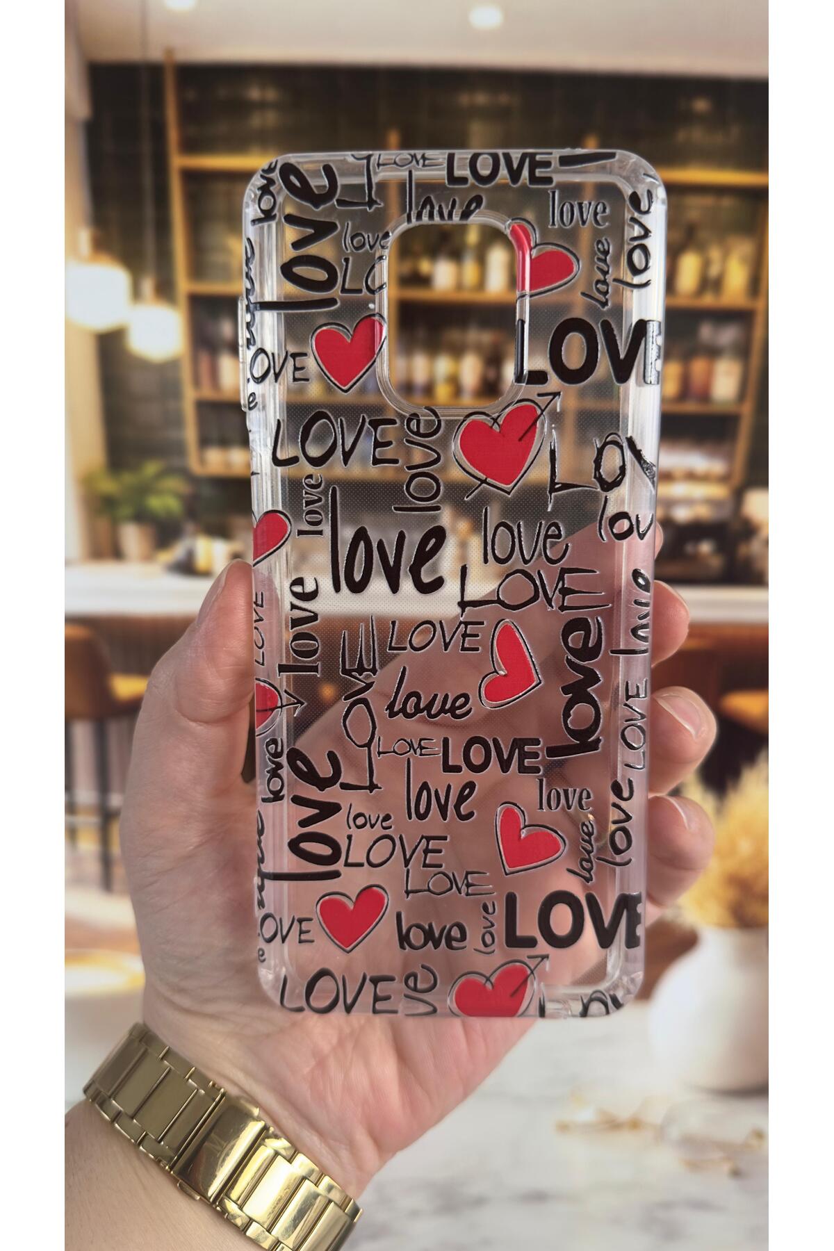 Redmi Note 9 Pro Uyumlu Love Yazı Desenli Şeffaf Darbe Emici Kamera Korumalı Clear Kılıf