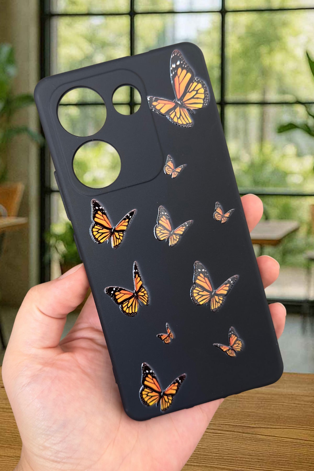 TCN CAMON 20 PRO Uyumlu Turuncu Kelebek Desenli Silikon Darbe Emici Klasik Korumalı Rubber Kılıf