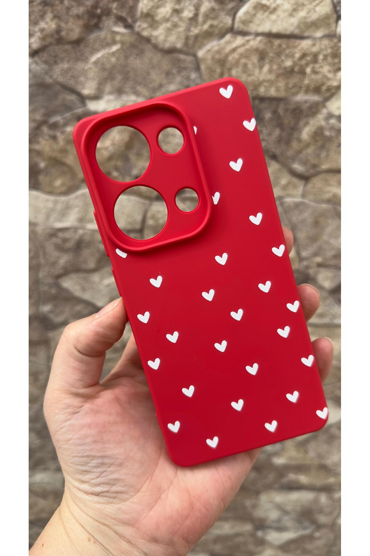 Redmi Note 13 Pro 4G Uyumlu Mini Beyaz Kalp Desenli Silikon Darbe Emici Klasik Korumalı Rubber Kılıf