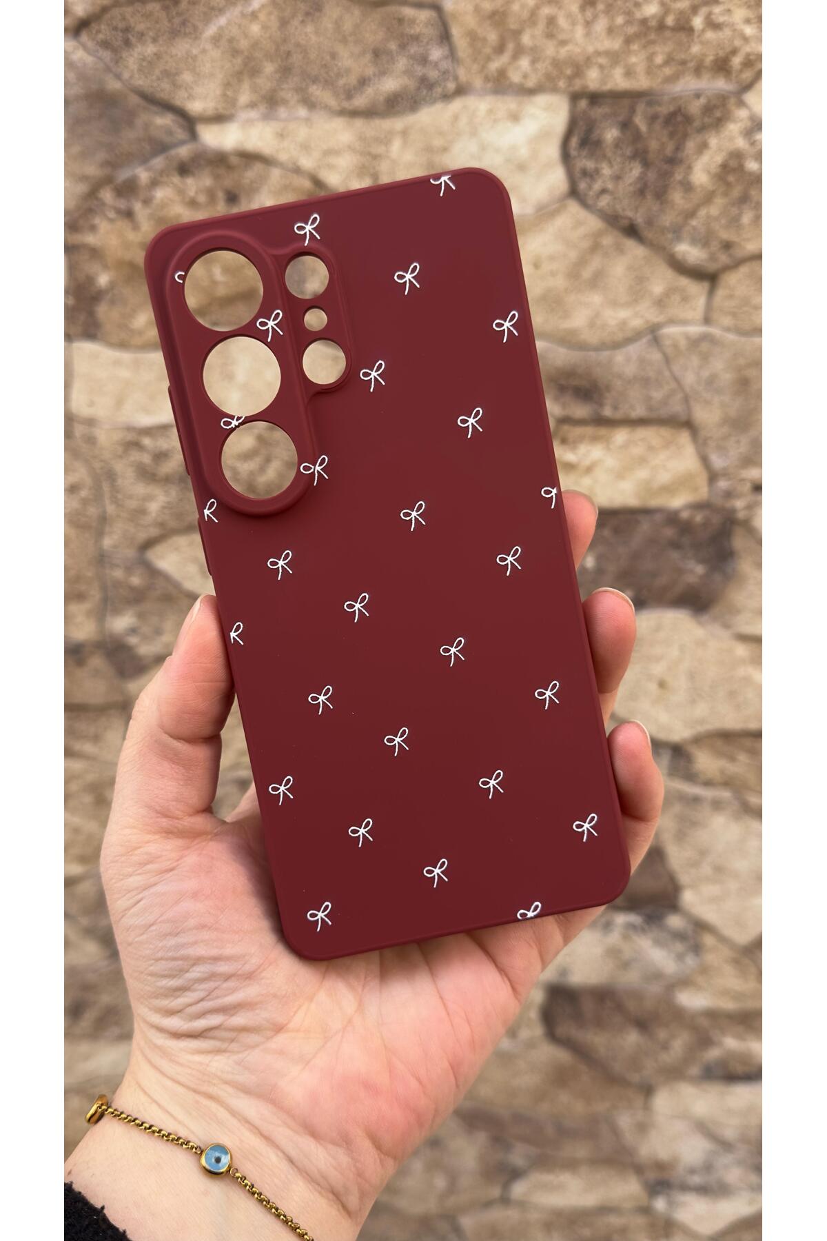 Samsung Galaxy S26 Ultra Uyumlu Beyaz Fiyonk Desenli Silikon Darbe Emici Klasik Korumalı Kılıf