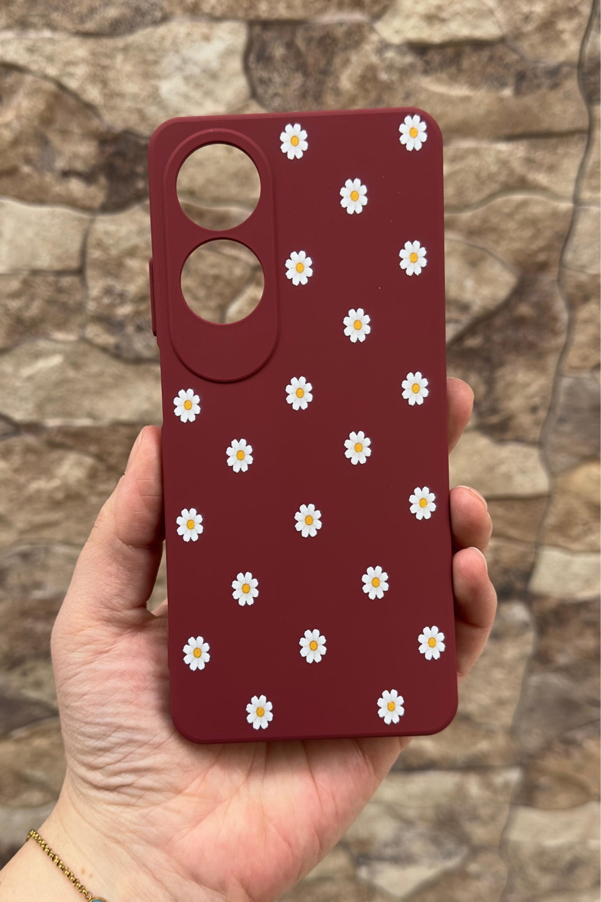 Oppo A60 Uyumlu Beyaz Papatya Desenli Silikon Darbe Emici Klasik Korumalı Rubber Kılıf