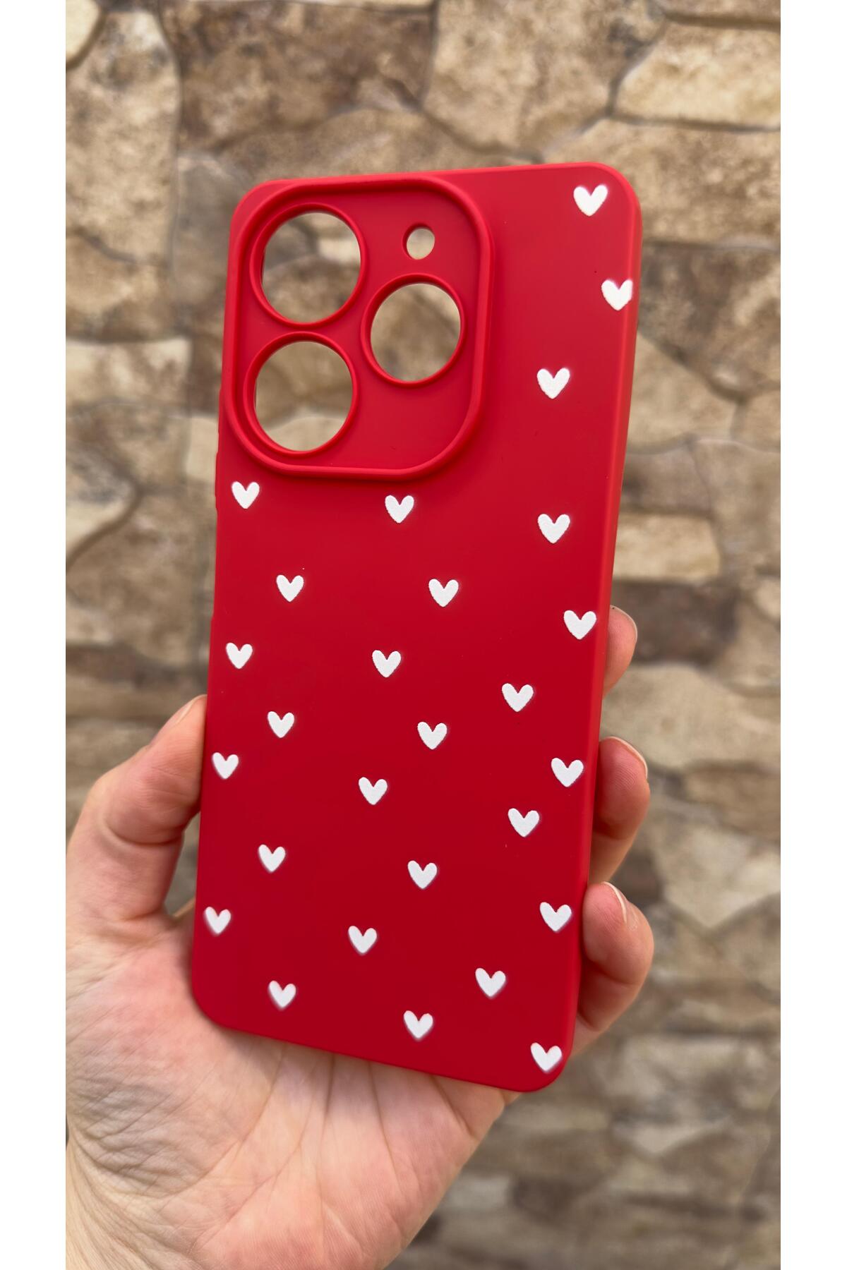 Tecno Spark 10 PRO Uyumlu Mini Beyaz Kalp Desenli Silikon Darbe Emici Klasik Korumalı Rubber Kılıf