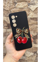 Oppo A5 Uyumlu Kiraz Leopar Fiyonk Desenli Silikon Darbe Emici Klasik Korumalı Rubber Kılıf