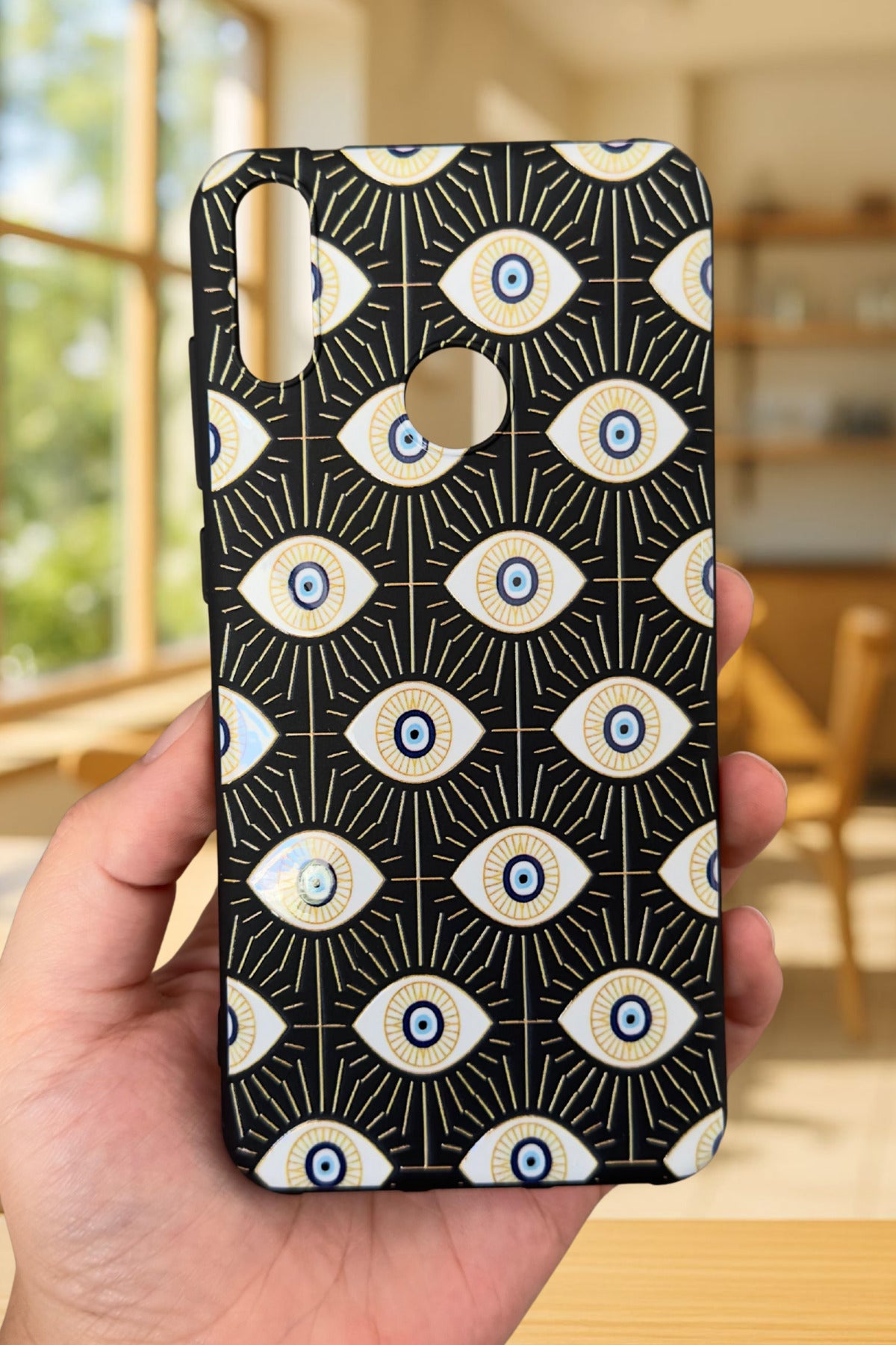 HUAWEİ Y7 2019 Uyumlu Evıl Eye Desenli Silikon Darbe Emici Klasik Korumalı Rubber Kılıf