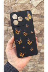 Realme C63 Uyumlu Turuncu Kelebek Desenli Silikon Darbe Emici Klasik Korumalı Rubber Kılıf