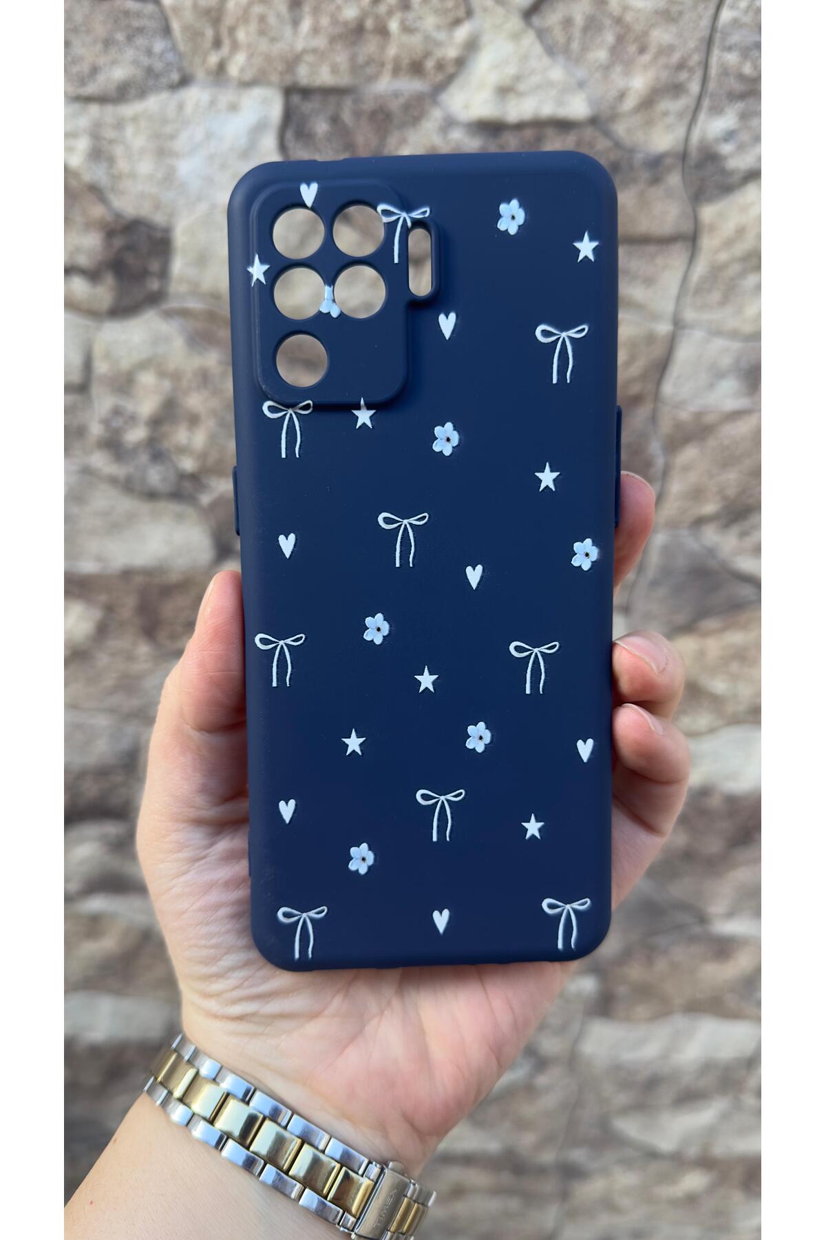 Oppo Reno 5 Lite Uyumlu Mini Fiyonk Desenli Silikon Darbe Emici Klasik Korumalı Rubber Kılıf