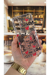 Samsung S24 FE Uyumlu Love Yazı Desenli Şeffaf Darbe Emici Kamera Korumalı Clear Kılıf