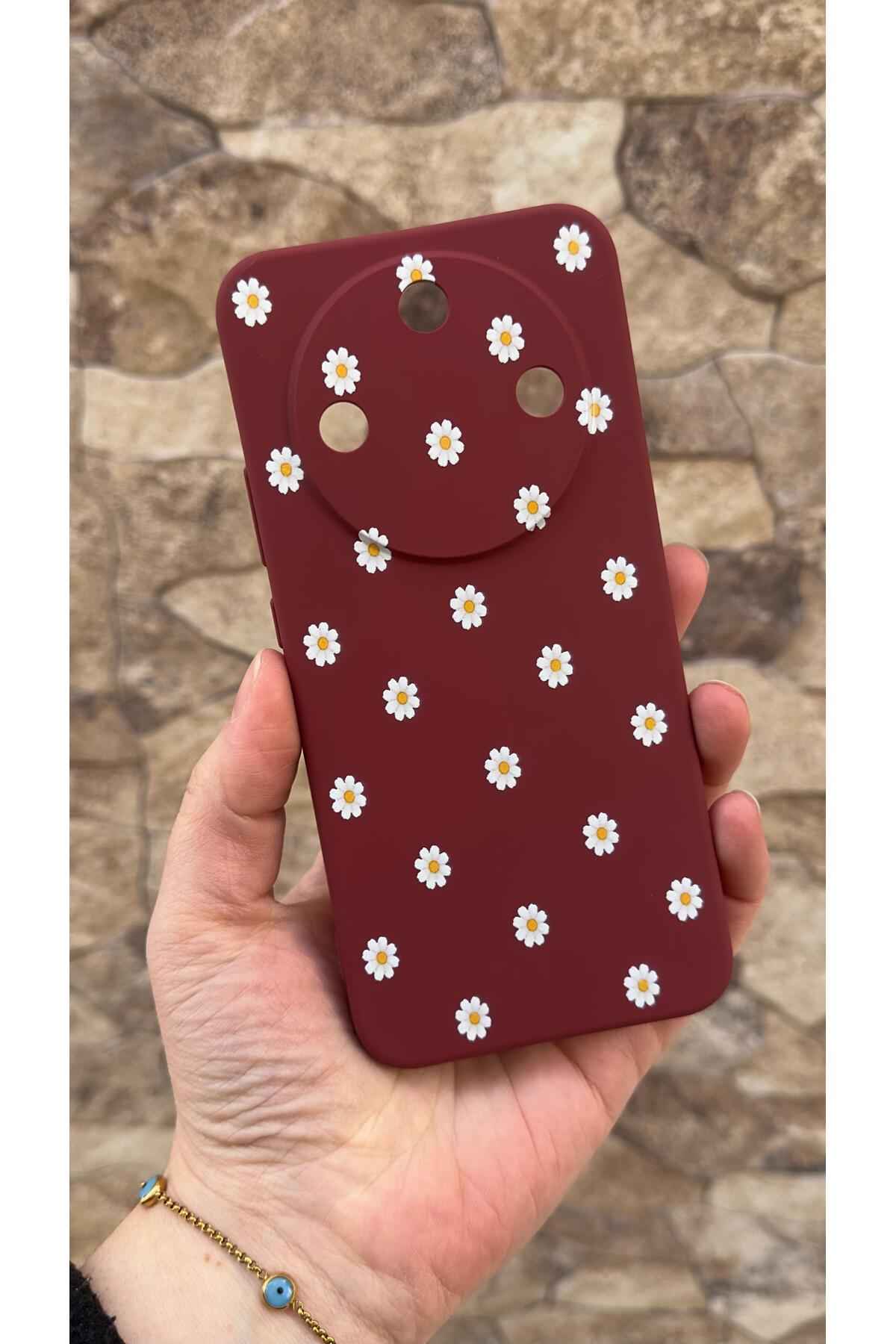 Honor Magic 8 Lite Uyumlu Beyaz Papatya Desenli Silikon Darbe Emici Klasik Korumalı Rubber Kılıf