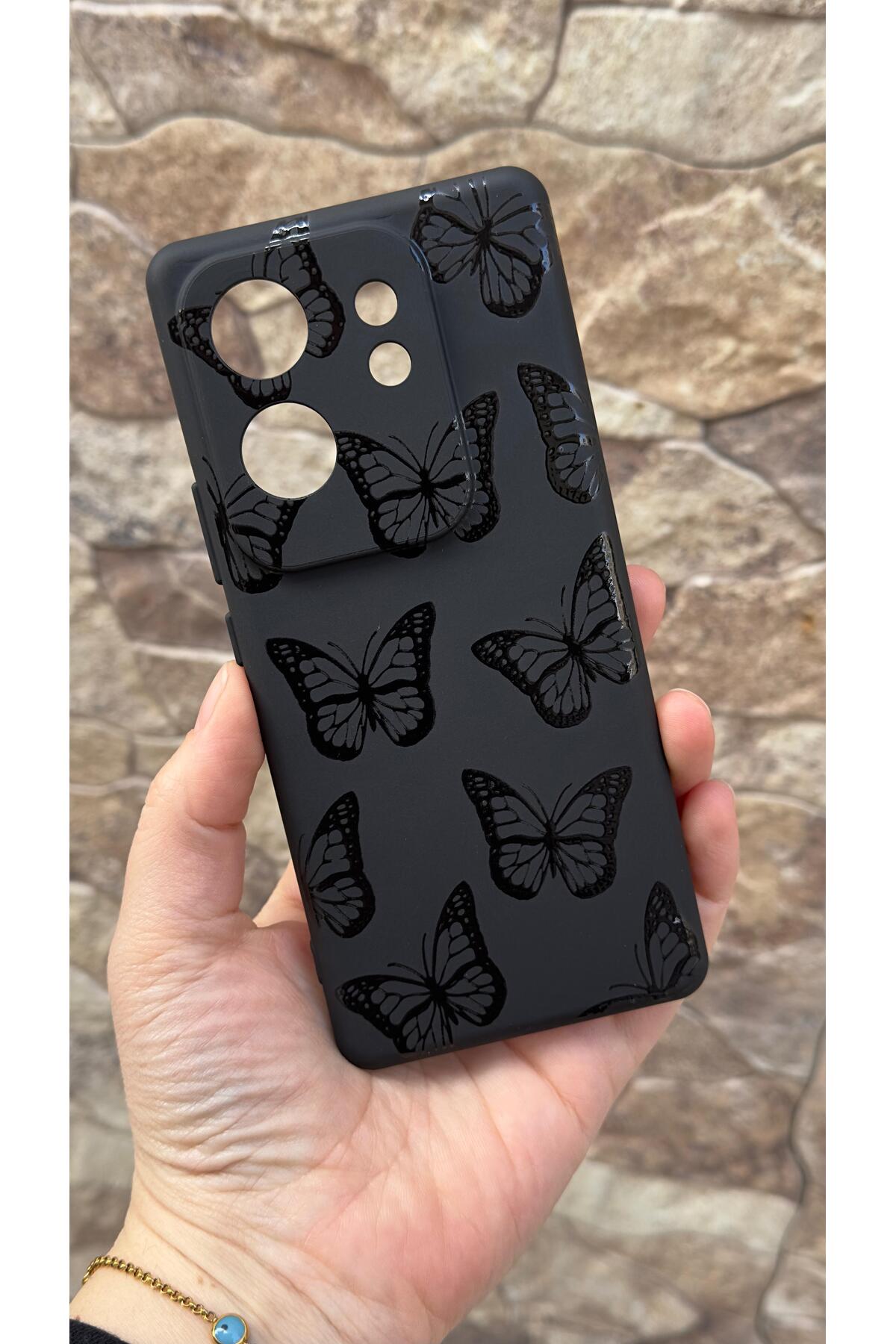 İnfinix Zero 30 4g Uyumlu Siyah Kelebek Desenli Silikon Darbe Emici Klasik Korumalı Rubber Kılıf