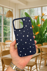 iPhone 14 Plus/15 Plus Uyumlu MİNİMAL YILDIZ DESENLİ Darbeye Dayanıklı Klasik Silikon Rubber Kılıf
