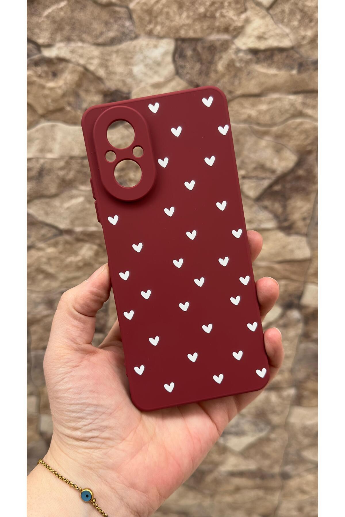 REALME 12 LİTE Uyumlu Beyaz Kalp Desenli Silikon Darbe Emici Klasik Korumalı Rubber Kılıf