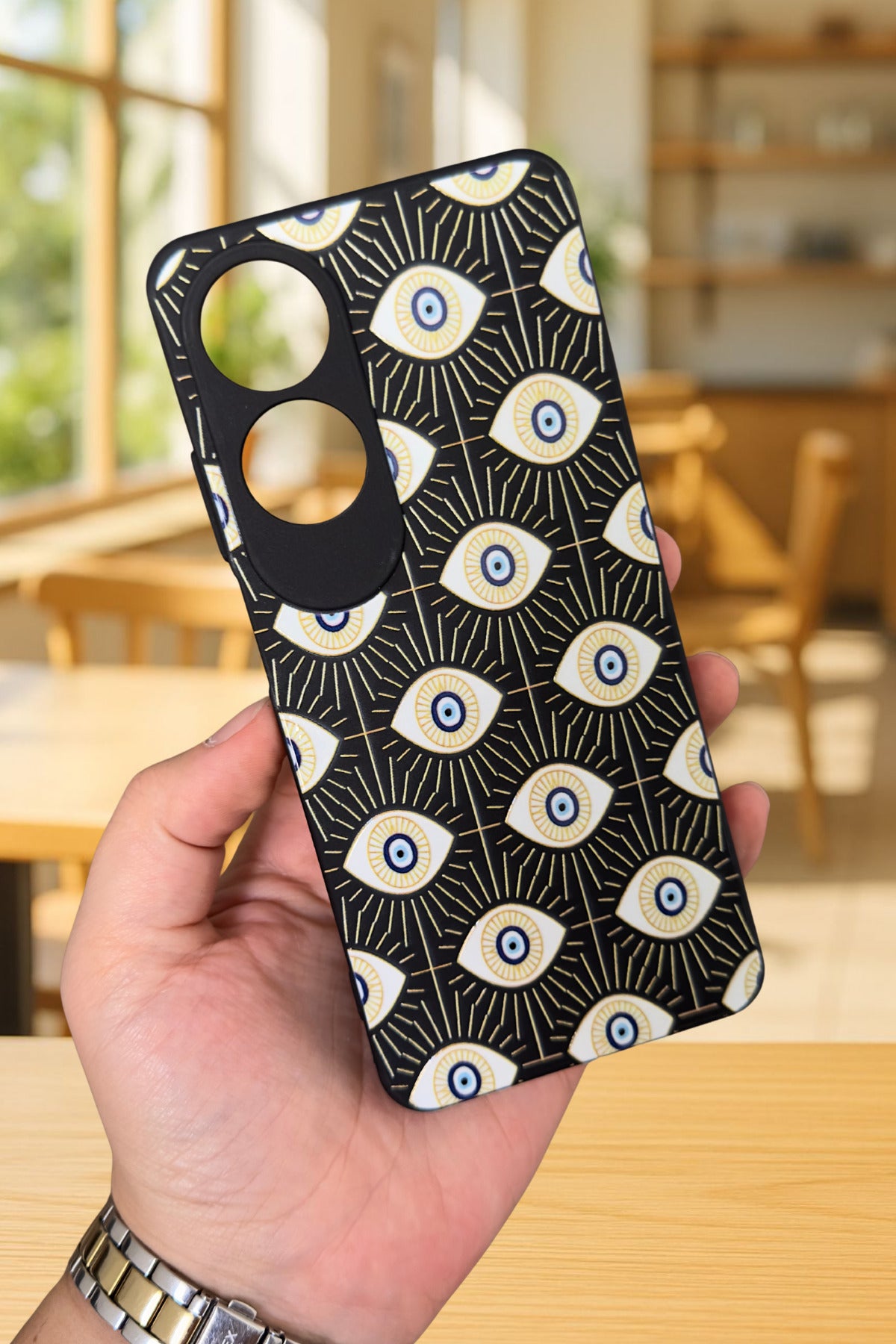 Oppo A60 Uyumlu Evıl Eye Desenli Silikon Darbe Emici Klasik Korumalı Rubber Kılıf