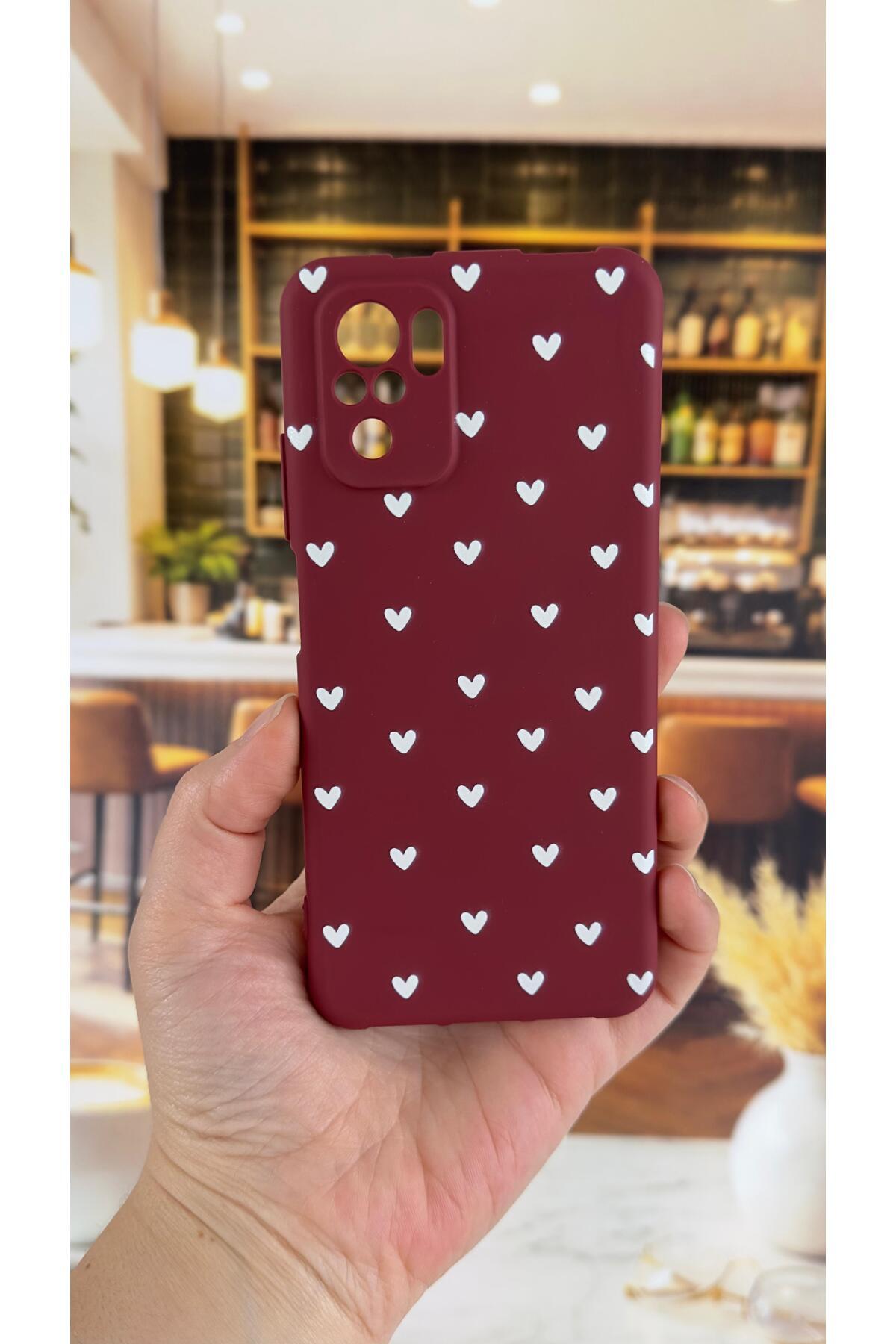 Xiaomi Redmi Note 10/10S Uyumlu Beyaz Kalp Desenli Silikon Darbe Emici Klasik Korumalı Rubber Kılıf
