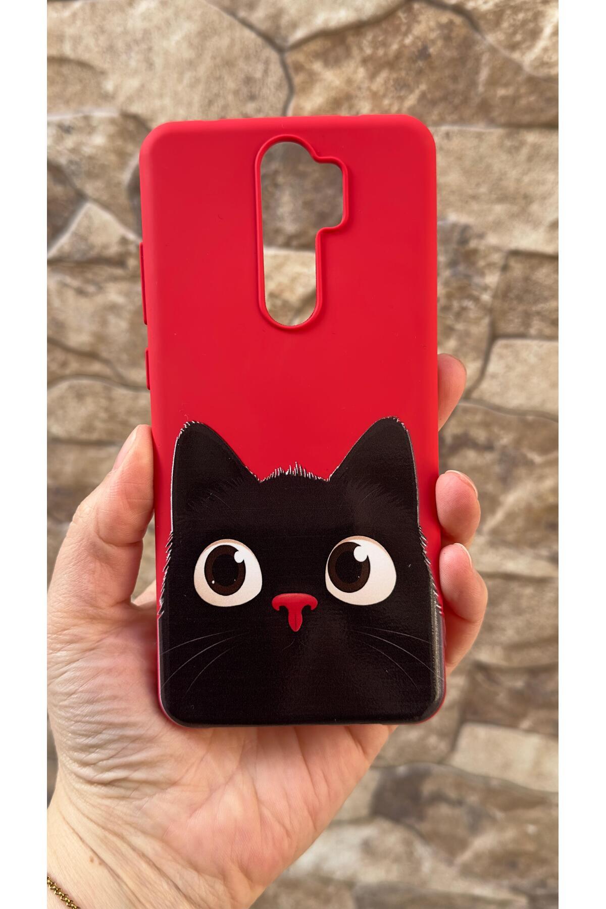 Redmi Note 8 Pro Uyumlu Sevimli Siyah Kedi Desenli Silikon Darbe Emici Klasik Korumalı Rubber Kılıf