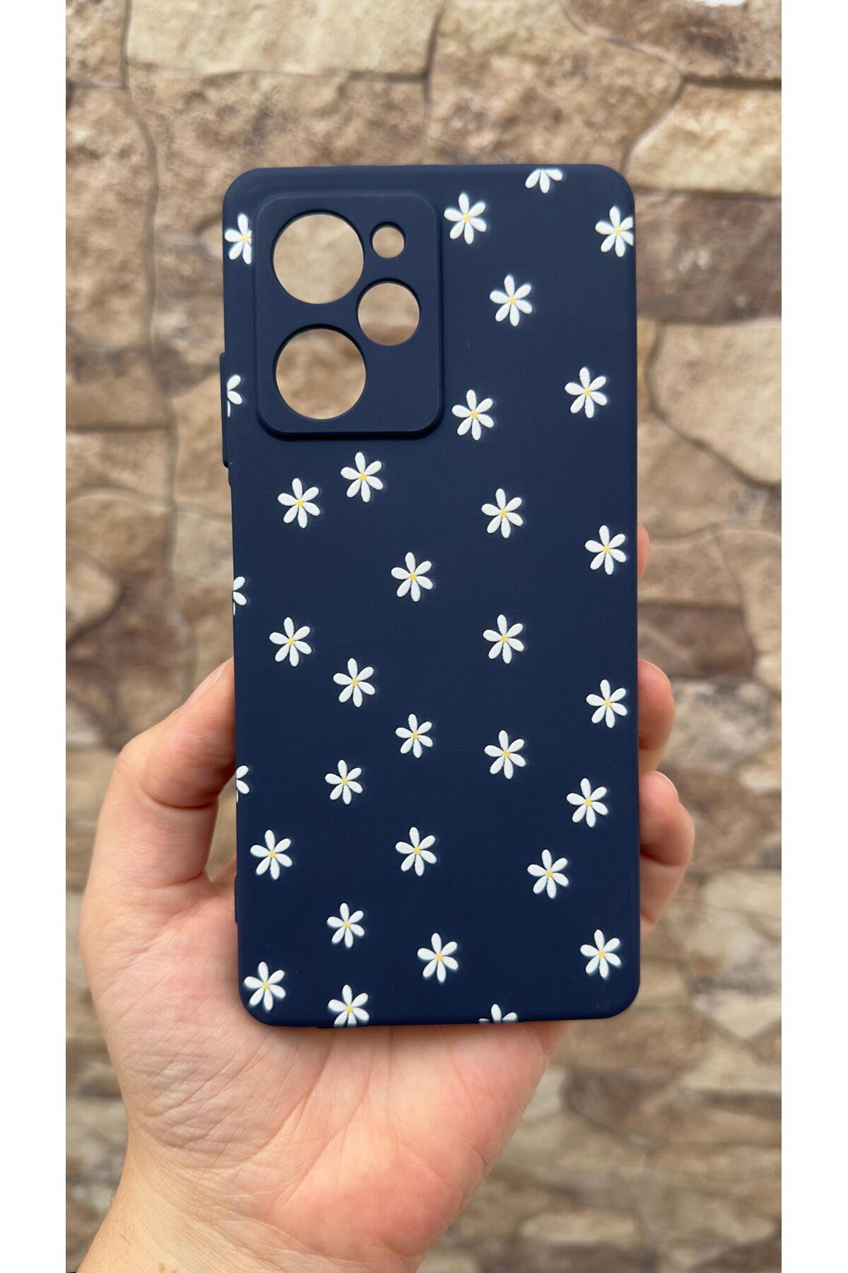POCO X5 PRO Uyumlu Mini Papatya Desenli Silikon Darbe Emici Klasik Korumalı Rubber Kılıf