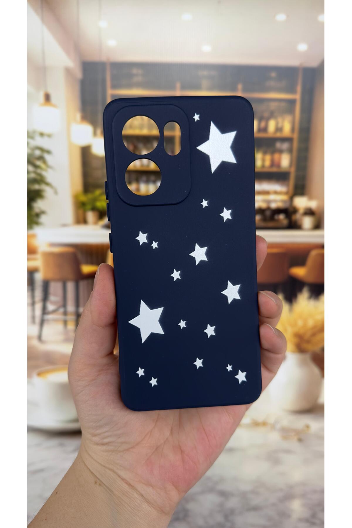 OPPO RENO 13 F Uyumlu Mini Yıldız Desenli Silikon Darbe Emici Klasik Korumalı Rubber Kılıf