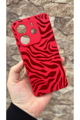Redmi Note 14 Uyumlu Kırmızı Zebra Desenli Silikon Darbe Emici Klasik Korumalı Rubber Kılıf