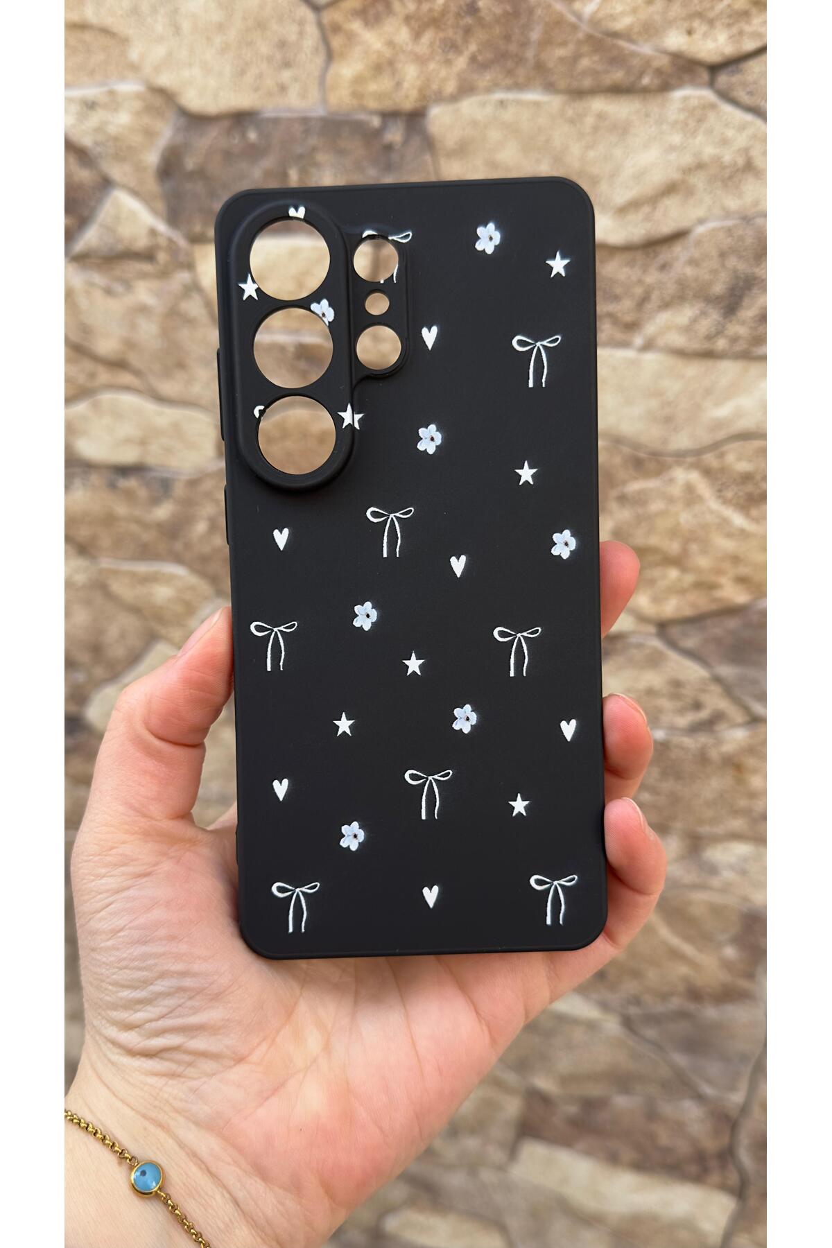 Samsung Galaxy S26 Ultra Uyumlu Mini Fiyonk Desenli Silikon Darbe Emici Klasik Korumalı Rubber Kılıf