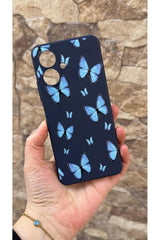 Tecno Spark Go2 Uyumlu Mavi Kelebek Desenli Silikon Darbe Emici Klasik Korumalı Rubber Kılıf