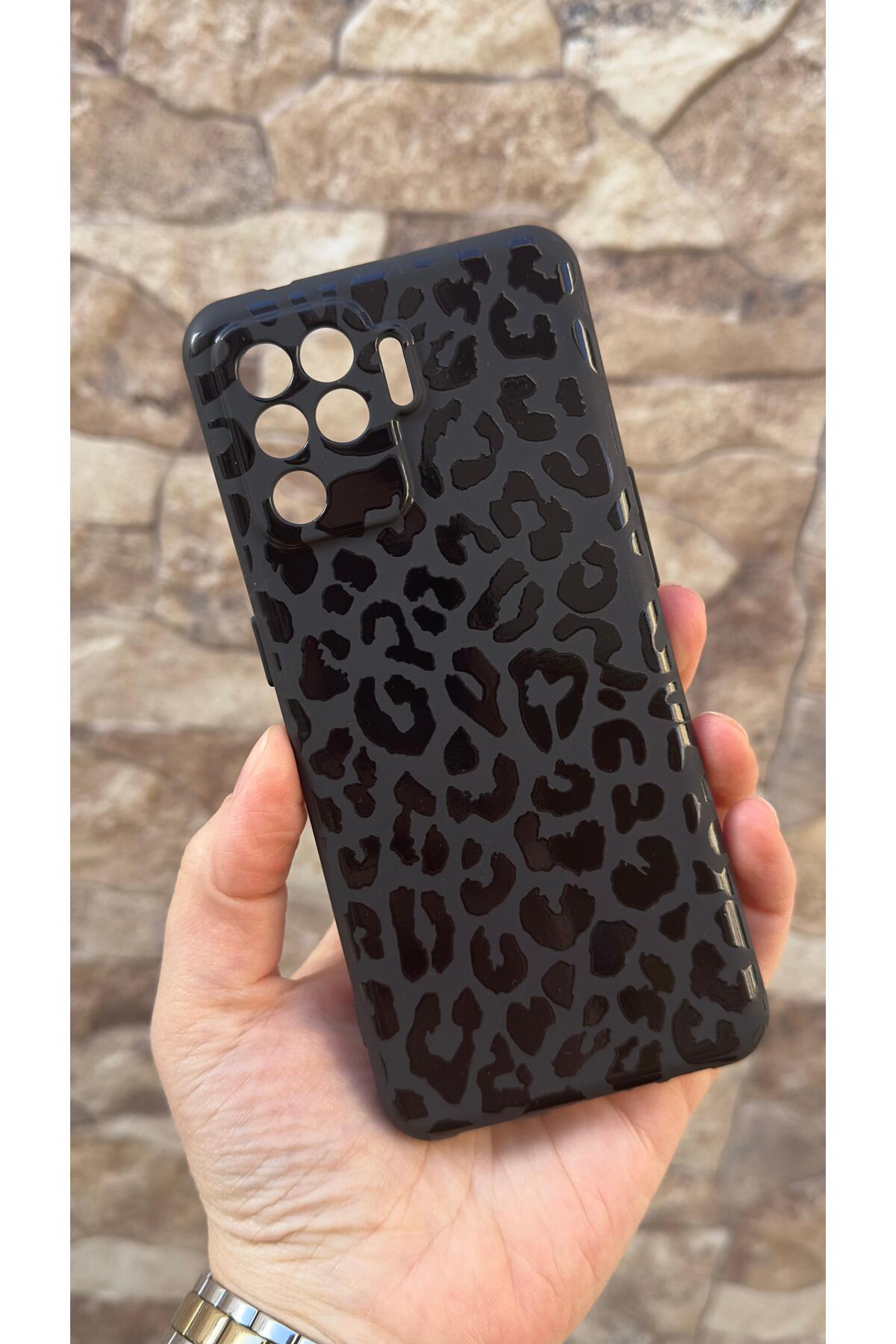 Oppo Reno 5 Lite Uyumlu Leopar Desenli Silikon Darbe Emici Klasik Korumalı Rubber Kılıf