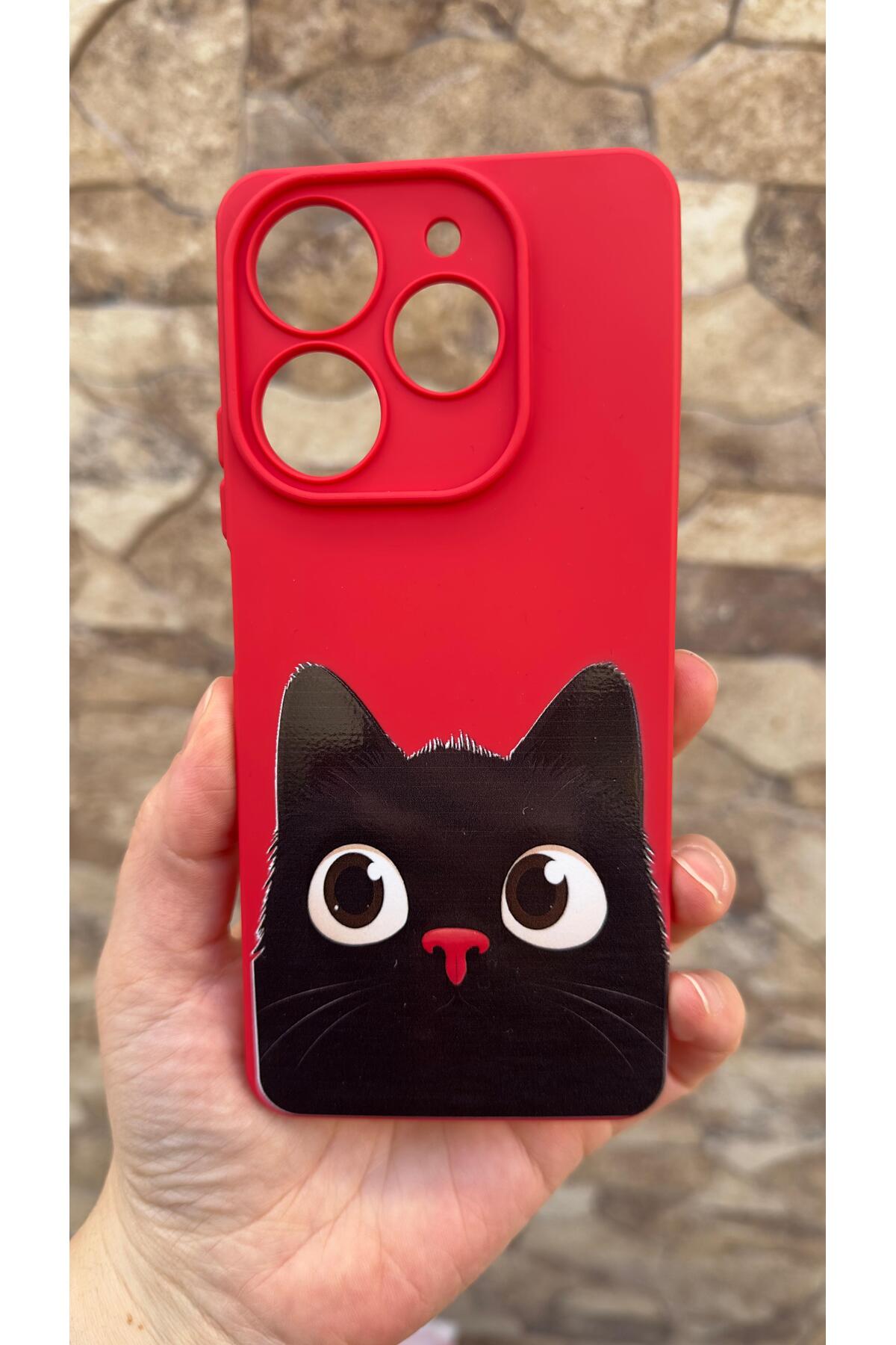 Tecno Spark 10 PRO Uyumlu Sevimli Siyah Kedi Desenli Silikon Darbe Emici Klasik Korumalı Kılıf