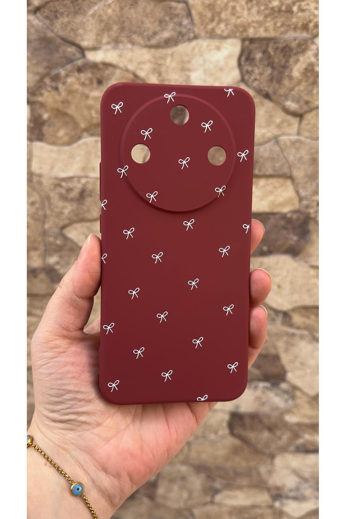 Honor Magic 8 Lite Uyumlu Beyaz Fiyonk Desenli Silikon Darbe Emici Klasik Korumalı Rubber Kılıf