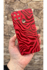 Realme C21Y Ve C25Y Uyumlu Kırmızı Zebra Desenli Silikon Darbe Emici Klasik Korumalı Rubber Kılıf
