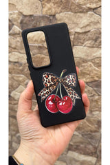 Vivo V30 Uyumlu Kiraz Fiyonk Leopar Desenli Silikon Darbe Emici Klasik Korumalı Rubber Kılıf