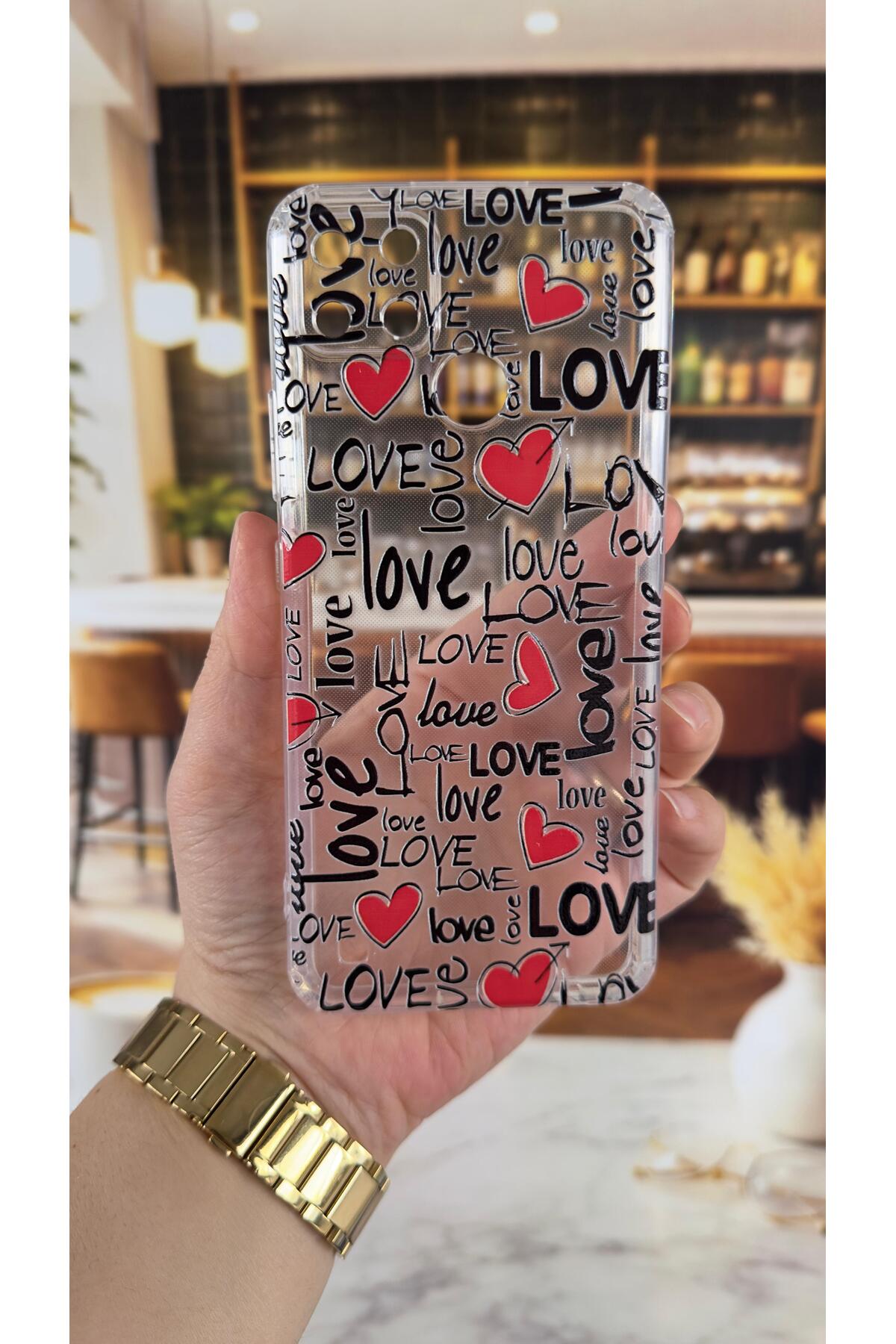 Realme C21Y Uyumlu Love Yazı Desenli Şeffaf Darbe Emici Kamera Korumalı Clear Kılıf