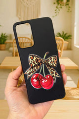 Samsung Galaxy A31 Uyumlu Kiraz Fiyonk Leopar Desenli Silikon Darbe Emici Klasik Rubber Kılıf