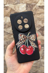 Realme 12 Pro Uyumlu Kiraz Fiyonk Leopar Desenli Silikon Darbe Emici Klasik Korumalı Rubber Kılıf