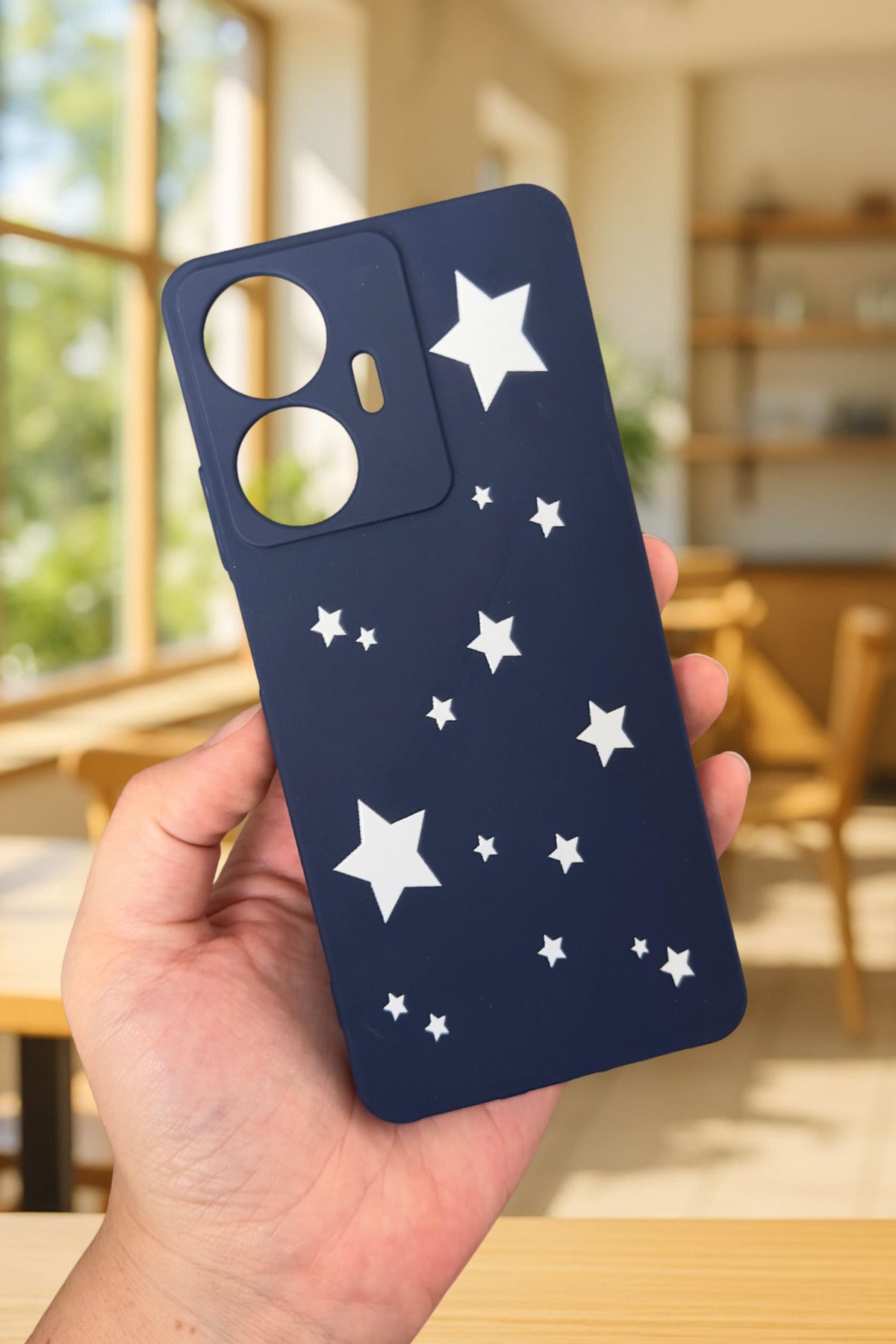 Realme C55 Uyumlu Mini Yıldız Desenli Silikon Darbe Emici Klasik Korumalı Rubber Kılıf