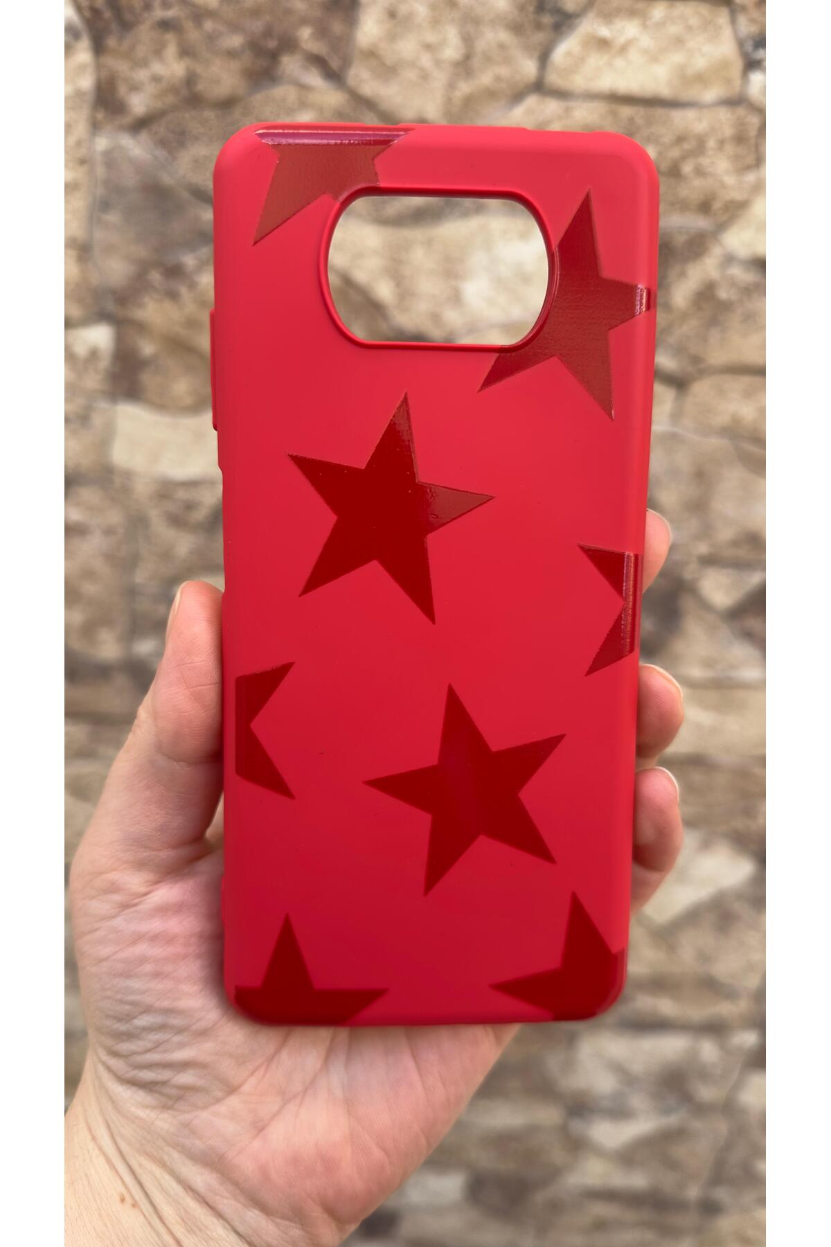 Poco X3 ve X3 Pro Uyumlu Kırmızı Star Silikon Darbe Emici Klasik Korumalı Rubber Kılıf