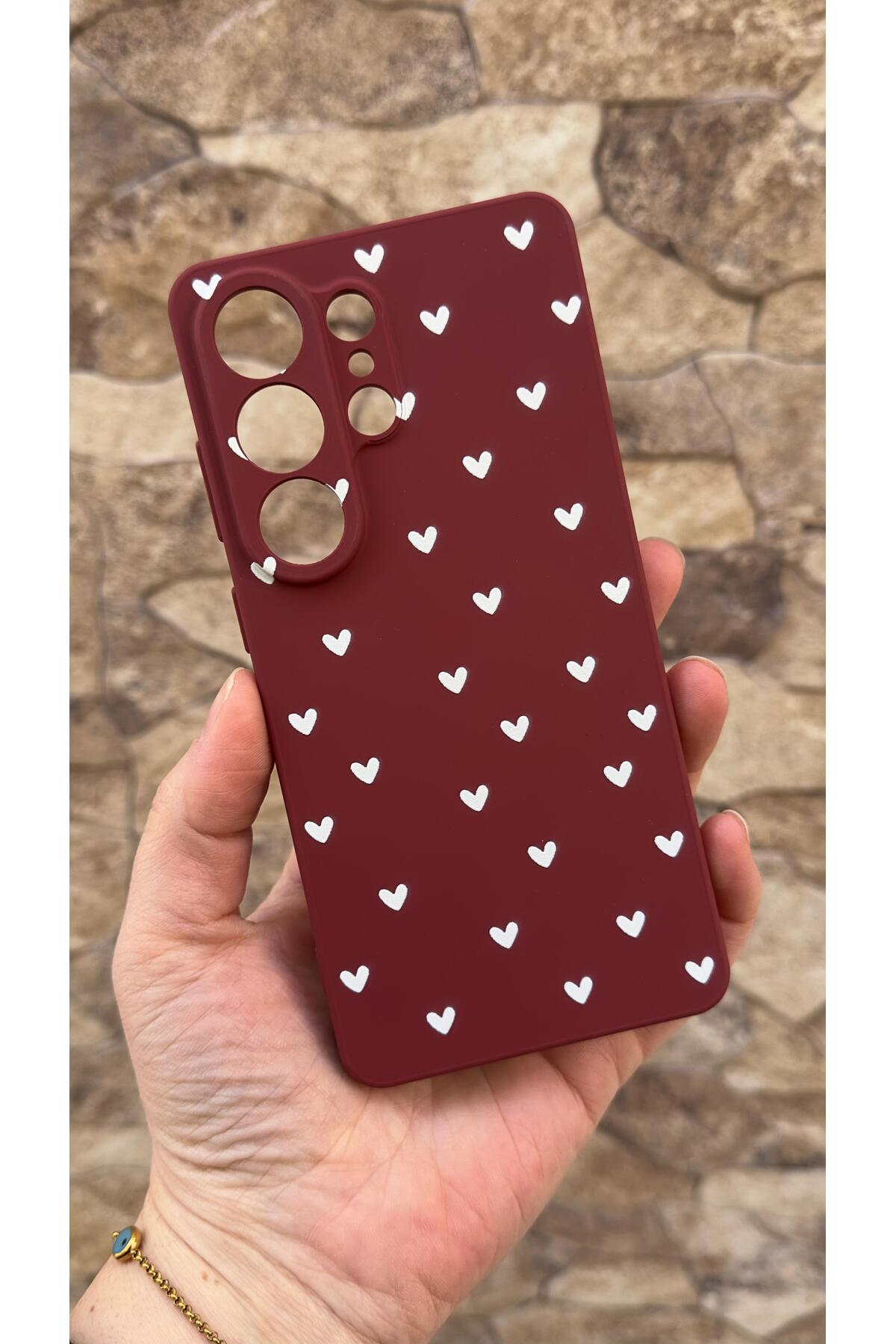 Samsung Galaxy S26 Ultra Uyumlu Beyaz Kalp Desenli Silikon Darbe Emici Klasik Korumalı Rubber Kılıf