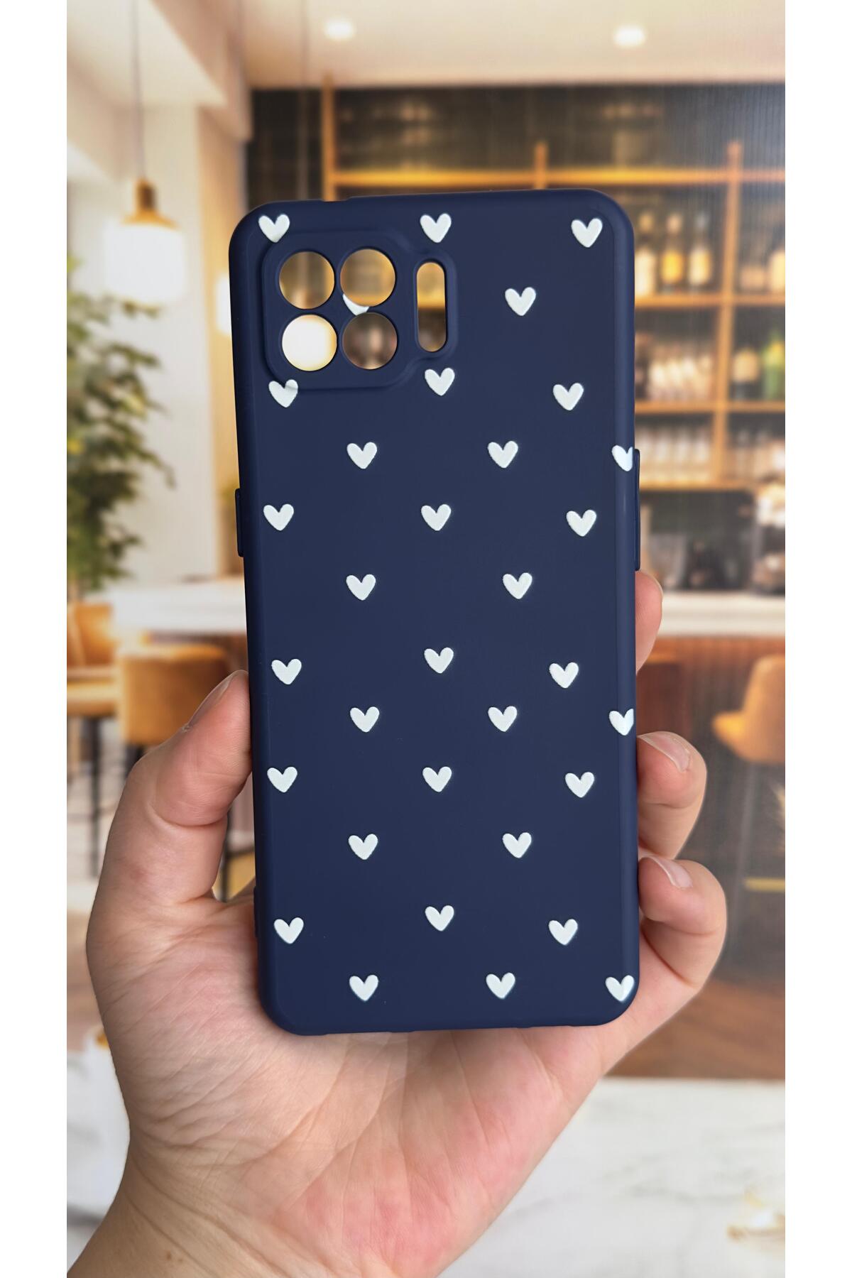 OPPO Reno 4 Lite Uyumlu Mini Beyaz Kalp Desenli Silikon Darbe Emici Klasik Korumalı Rubber Kılıf