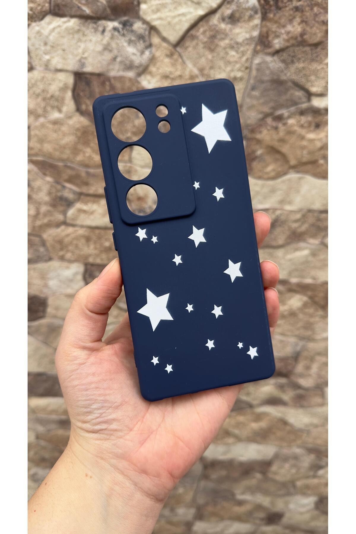 VİVO V29 Uyumlu Mini Yıldız Desenli Silikon Darbe Emici Klasik Korumalı Rubber Kılıf