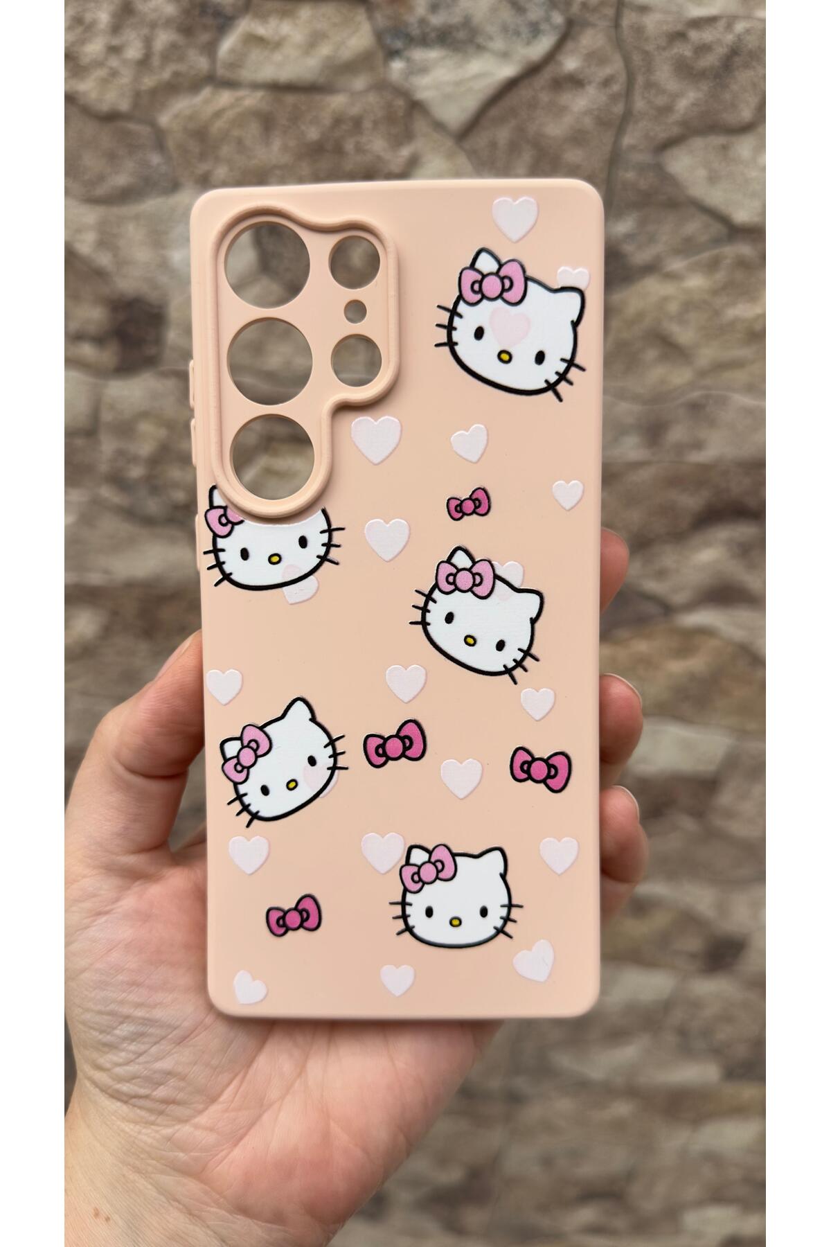 Samsung Galaxy S25 Ultra Hello Kitty Desenli Pudra Silikon Darbe Emici Rubber Kılıf