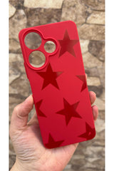 Redmi 13 4G Uyumlu Kırmızı Star Silikon Darbe Emici Klasik Korumalı Rubber Kılıf