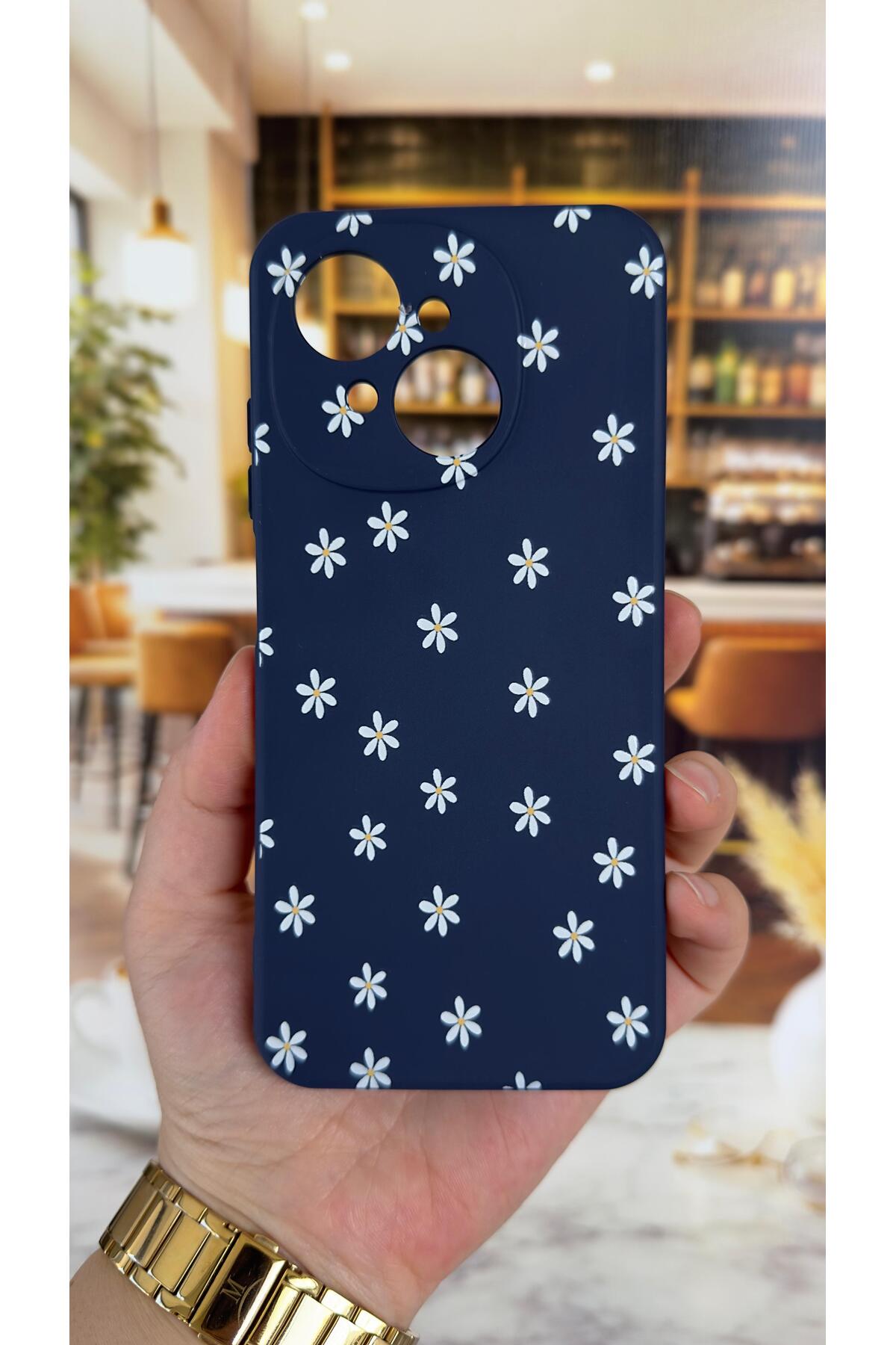 Tecno Spark Go1 Uyumlu Mini Papatya Desenli Silikon Darbe Emici Klasik Korumalı Rubber Kılıf
