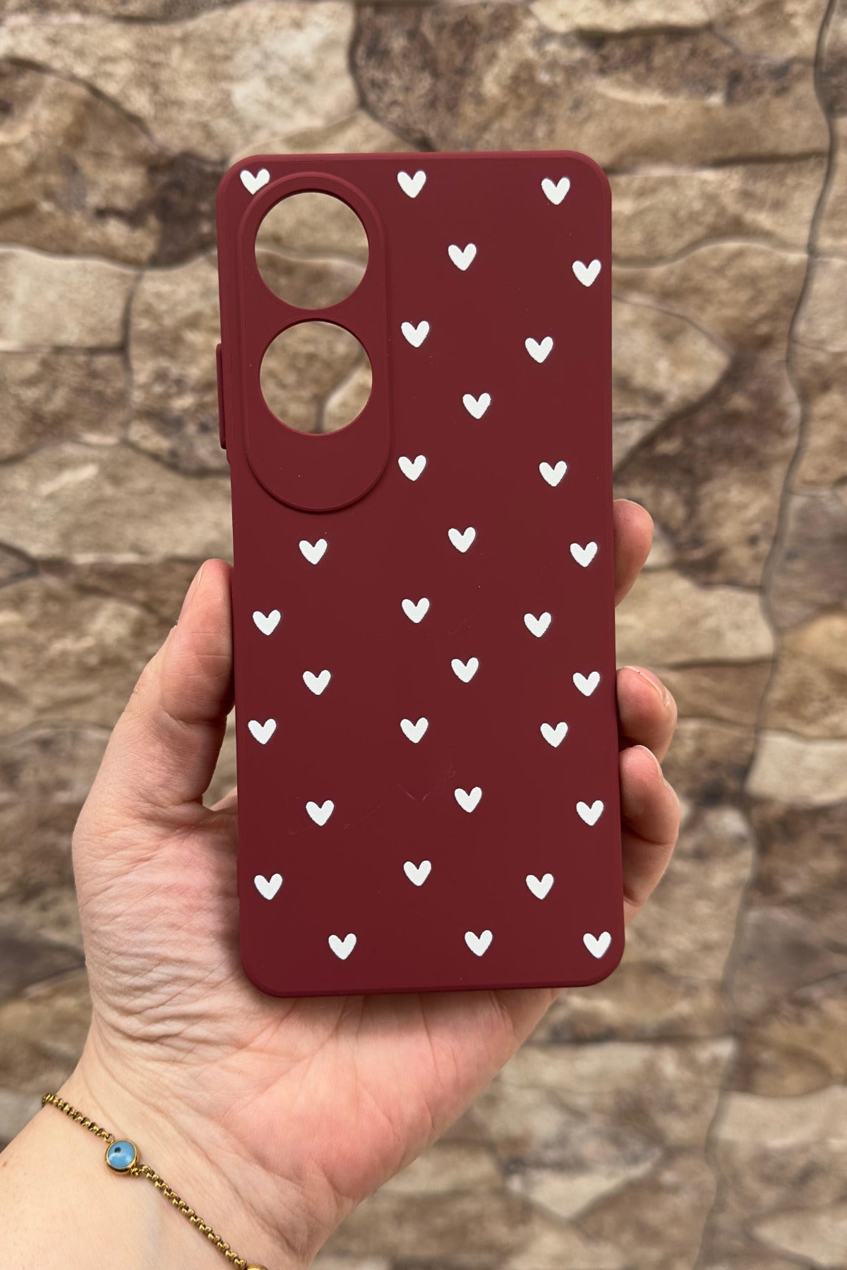 Oppo A60 Uyumlu Beyaz Kalp Desenli Silikon Darbe Emici Klasik Korumalı Rubber Kılıf