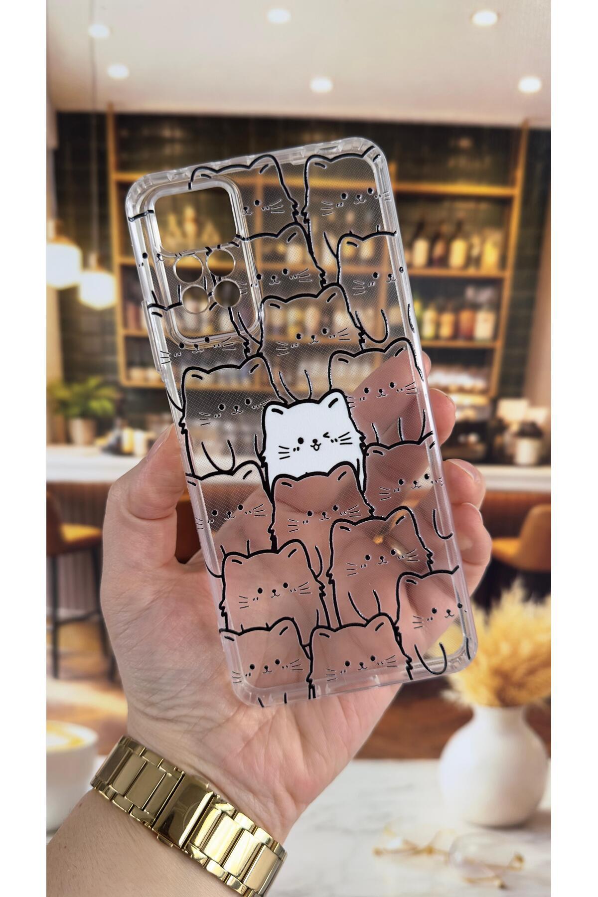 Redmi Note 11 Pro ve Note 12 Pro 4G-Manycat Desenli Şeffaf Darbe Emici Kamera Korumalı Clear Kılıf