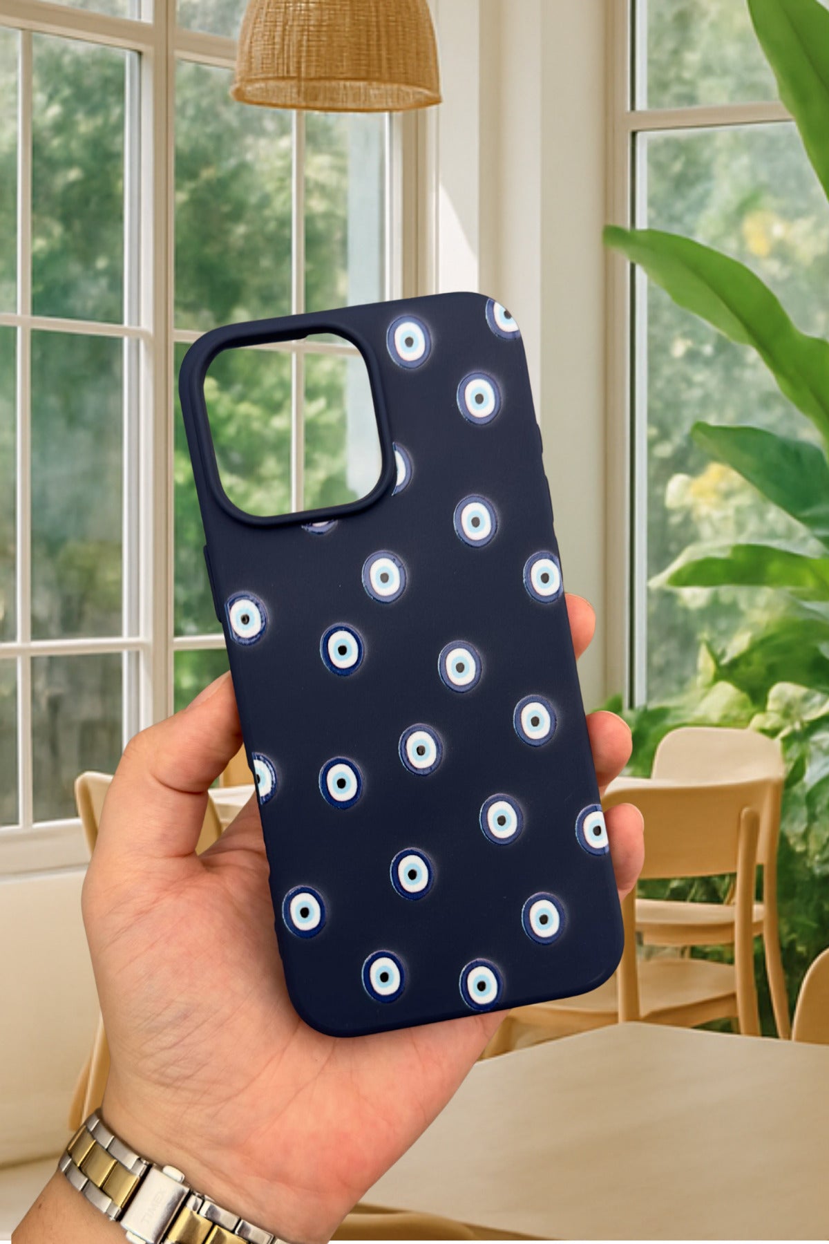 iPhone 14 Plus/15 Plus Uyumlu NAZAR BONCUK DESENLİ Silikon Darbe Emici Klasik Korumalı Rubber Kılıf