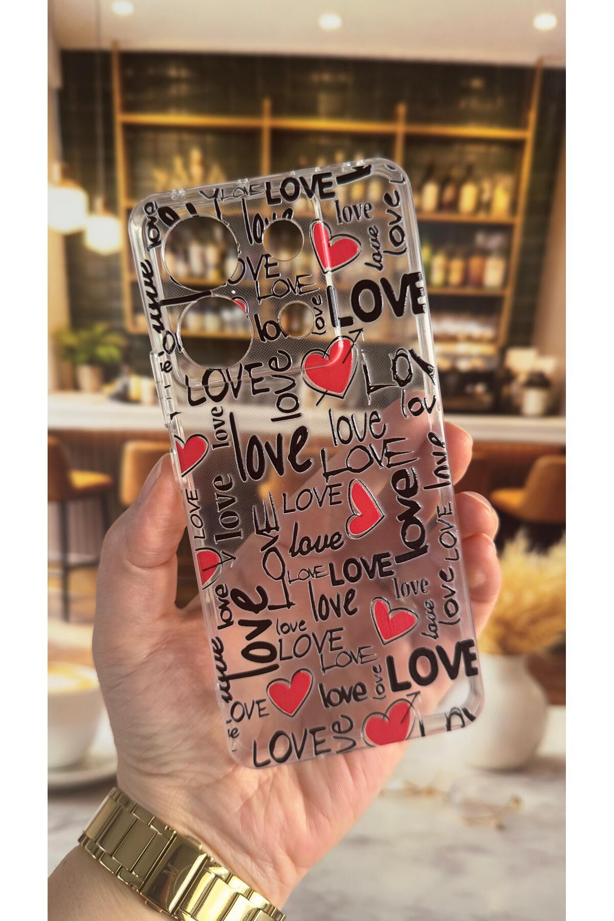 Xiaomi Redmi Note 13 Pro 5G Uyumlu Love Yazı Desenli Şeffaf Darbe Emici Kamera Korumalı Clear Kılıf