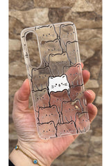 Samsung Galaxy S25 FE Uyumlu Manycat Desenli Şeffaf Darbe Emici Kamera Korumalı Clear Kılıf